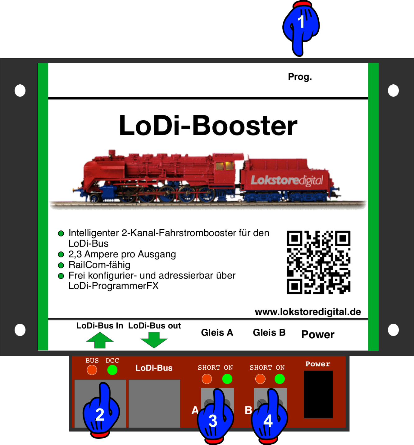 LoDi-Booster — LEDs and programming button of the LoDi-Booster