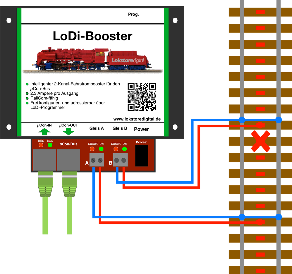 LoDi-Booster — Connecting to the three-rail system