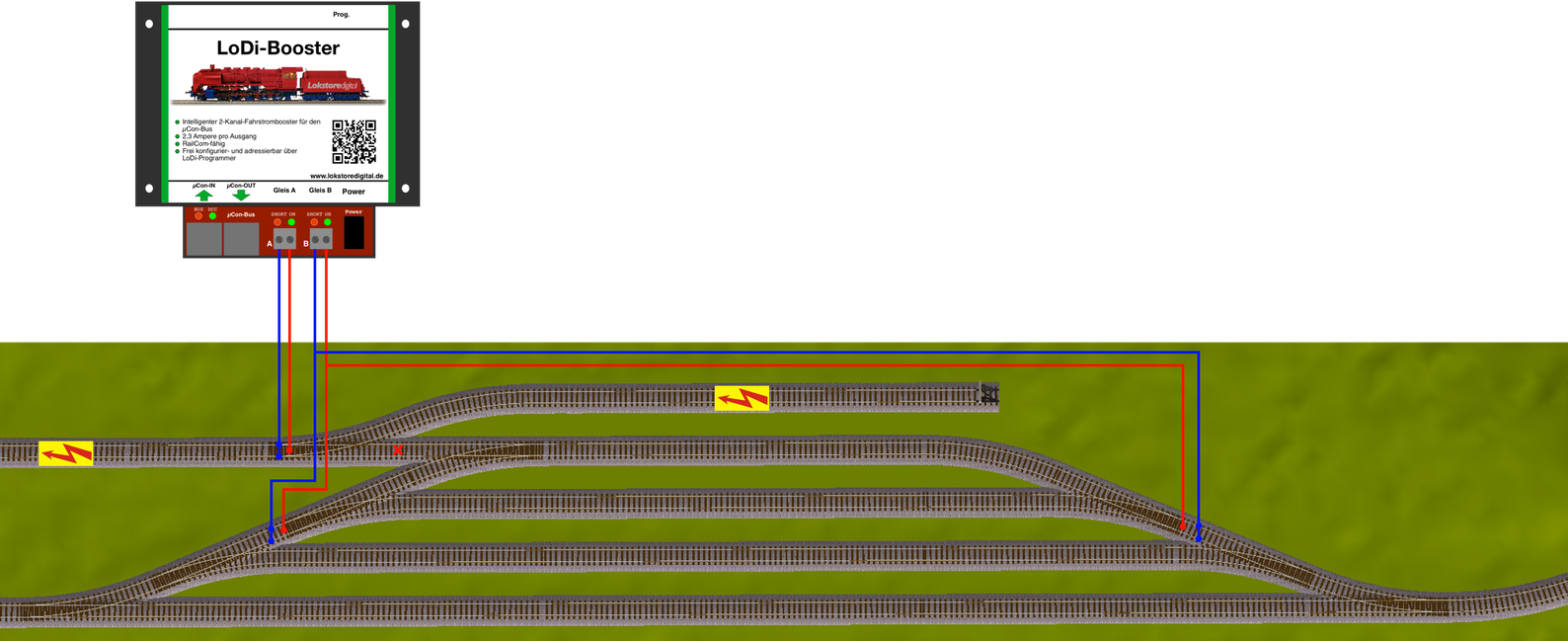 LoDi-Booster — Connecting to the three-rail system