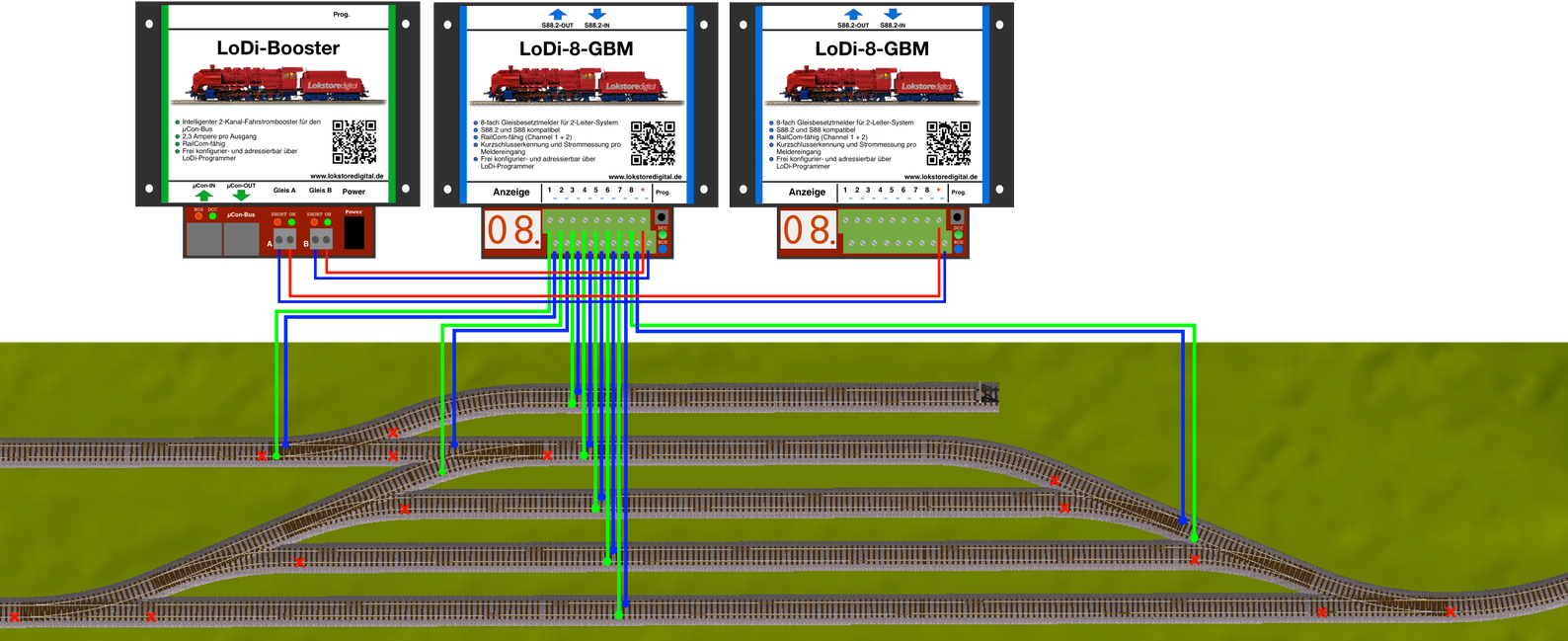 LoDi-Booster — Connecting to two-rail track