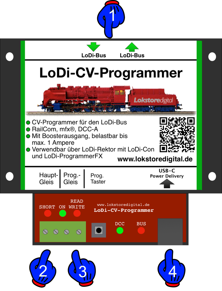 LoDi-CV-Programmer — The LoDi-CV-Programmer and its connections