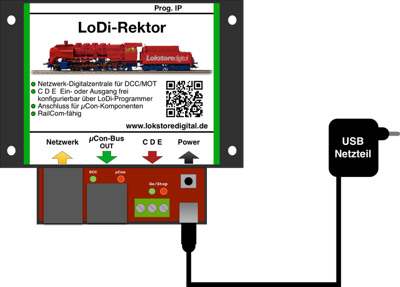 LoDi-Rektor — Connecting the power supply to the LoDi-Rektor