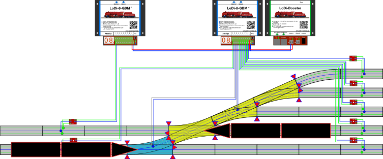 LoDi-8-GBM v2 — Connecting the LoDi-8-GBM v2 to three-rail track