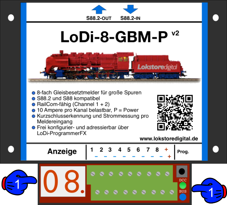 LoDi-8-GBM-P v2 — The LoDi-8-GBM-P v2 and its LEDs