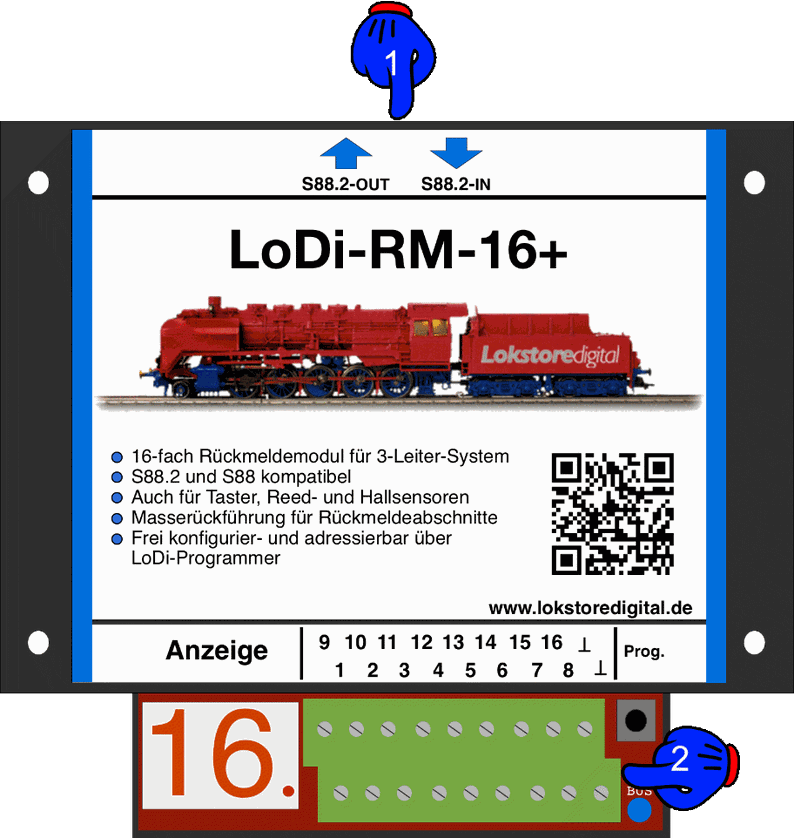LoDi-RM-16+ v2 — The LoDi-RM-16+ v2 and its connections