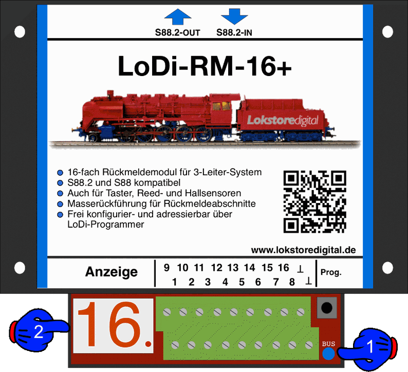 LoDi-RM-16+ v2 — The LoDi-RM-16+ v2 and its LEDs