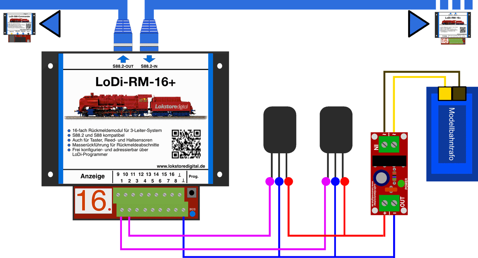 LoDi-RM-16+ v2 — Connecting the LoDi-RM-16+ v2 to Hall sensors