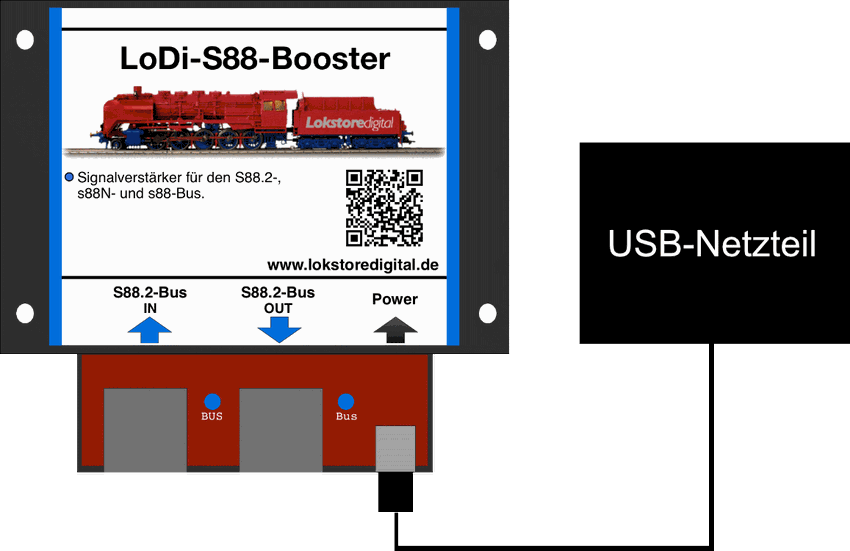 LoDi-S88-Booster — Connecting the USB power supply