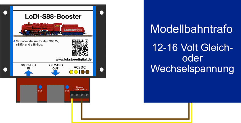 LoDi-S88-Booster — Connecting a model railway transformer