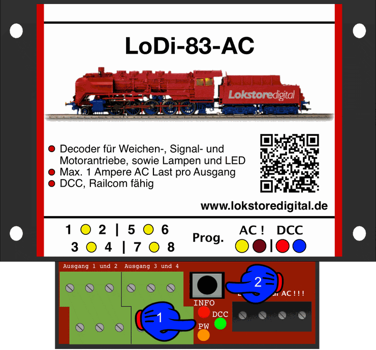 LoDi-83-AC — The LoDi-83-AC LEDs and button