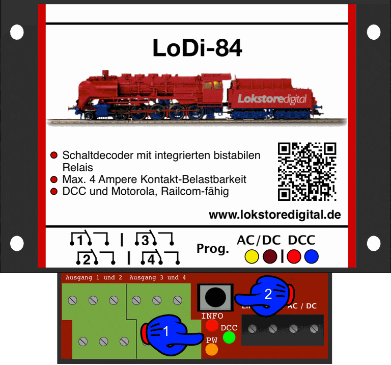 LoDi-84 — The LoDi-84 LEDs and button