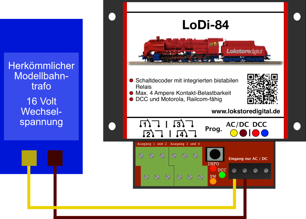 LoDi-84 — Connecting a model railway transformer and DCC