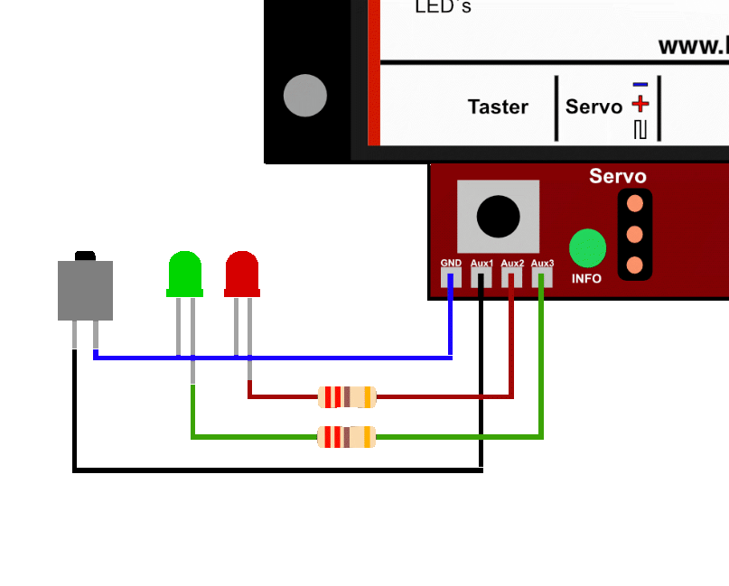 LoDi-Mono-Servo-DCC — GND = common, blue in the diagram.