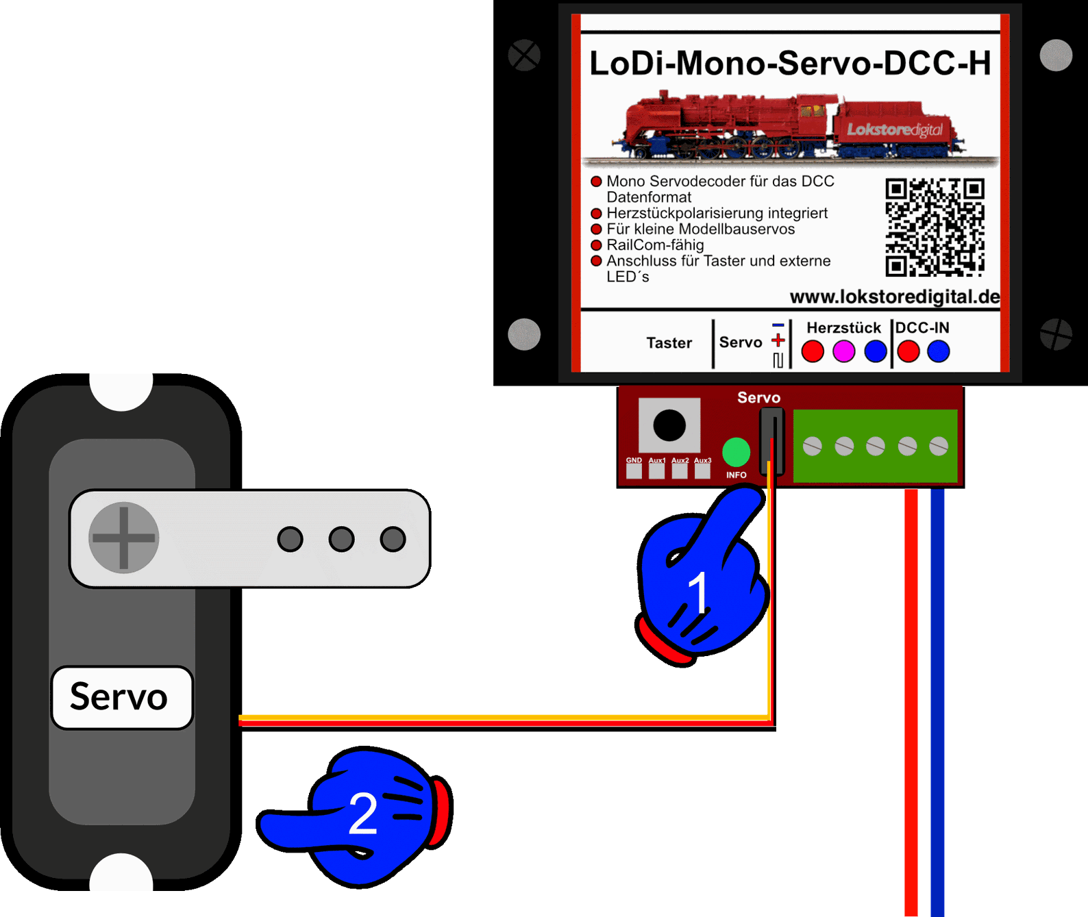 LoDi-Mono-Servo-DCC-H — Connecting the servo