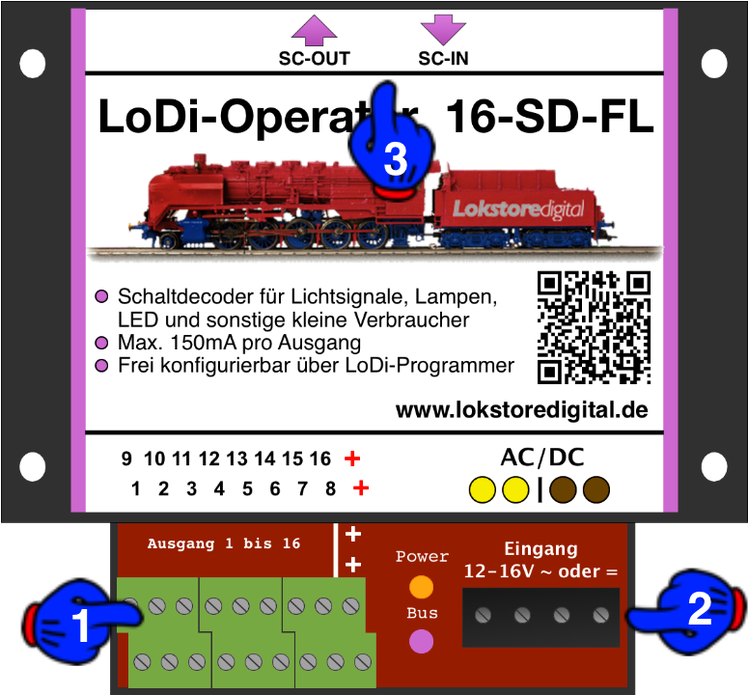 LoDi-Operator 16-SD-FL (1k) — The LoDi-Operator 16-SD-FL (1k) and its connections