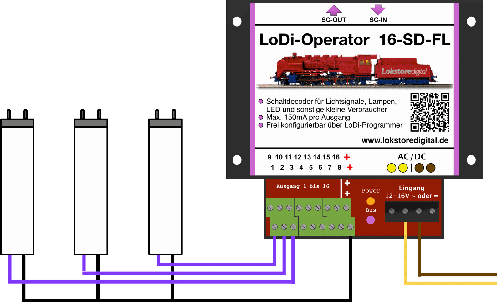 LoDi-Operator 16-SD-FL (1k) — Connecting the LoDi-Operator 16-SD-FL (1k) to loads