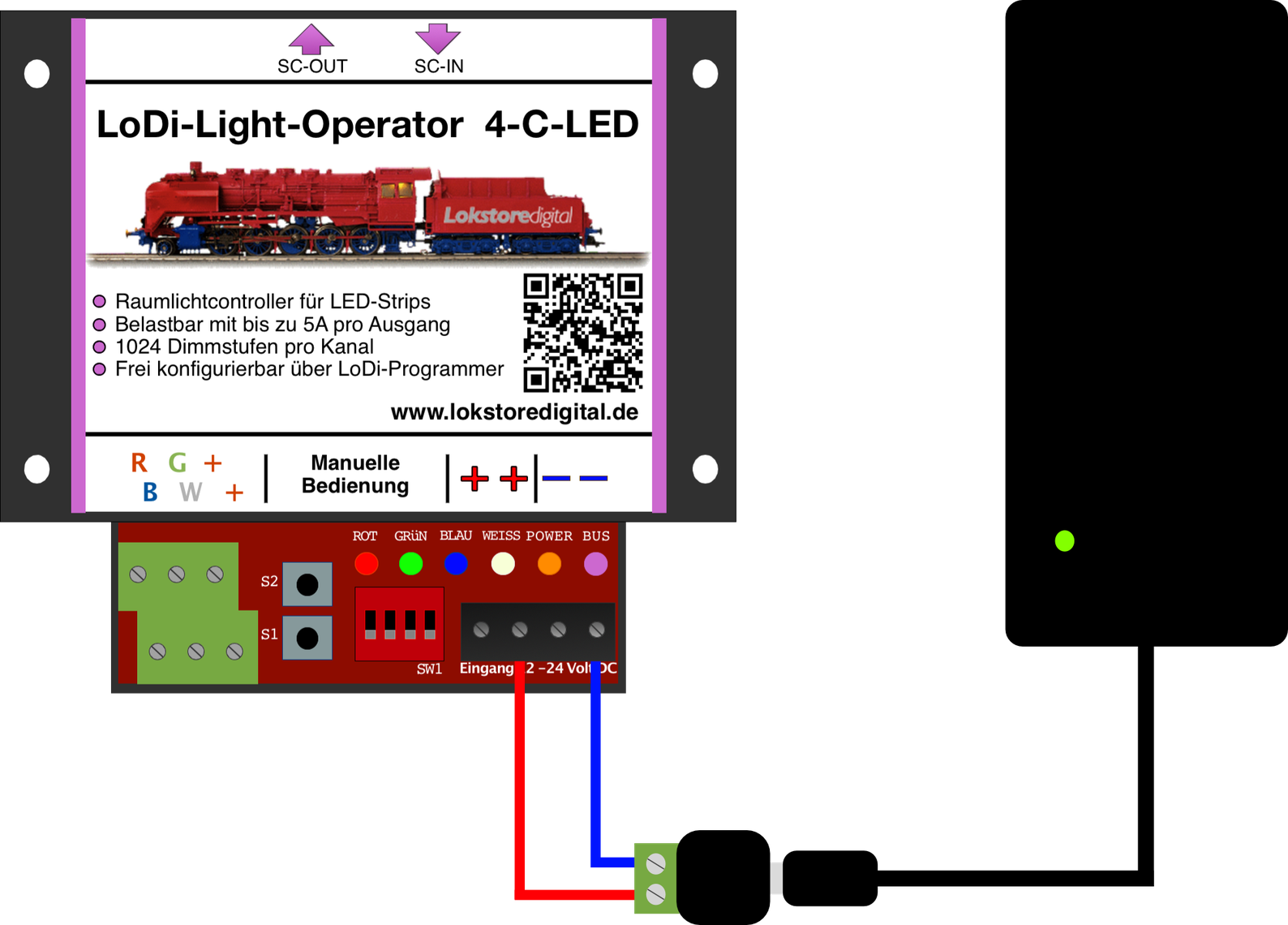 LoDi-Light-Operator 4-C-LED — Connecting the LoDi-Light-Operator 4-C-LED to the power supply