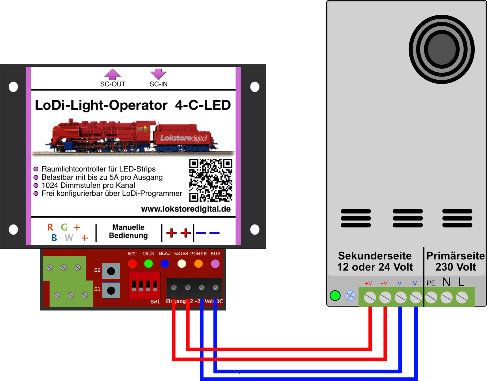 LoDi-Light-Operator 4-C-LED — Connecting the LoDi-Light-Operator 4-C-LED to the power supply