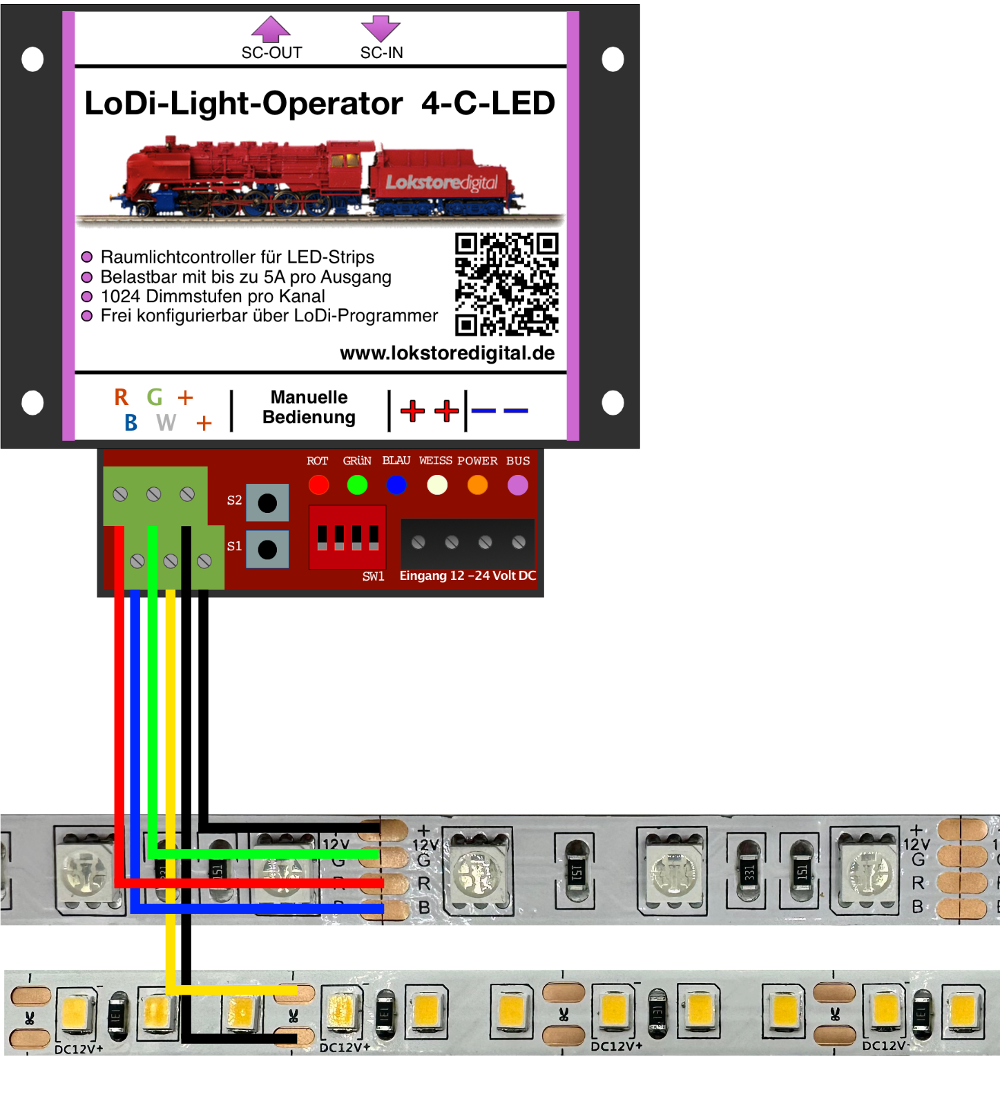 LoDi-Light-Operator 4-C-LED — Connecting the LoDi-Light-Operator 4-C-LED to the LED strips