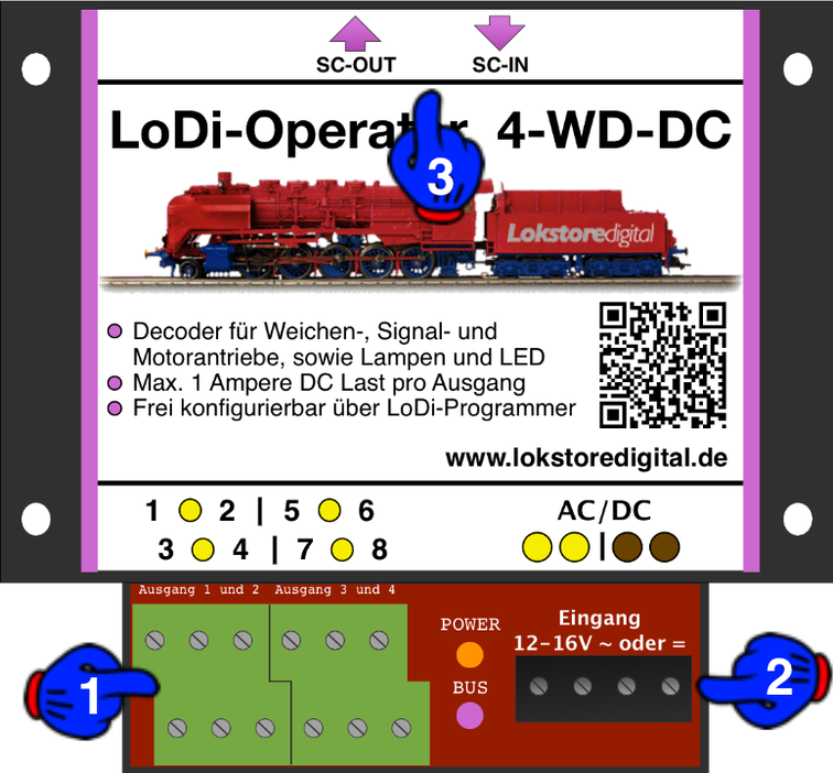 LoDi-Operator 4-WD-DC — The LoDi-Operator 4-WD-DC and its connections