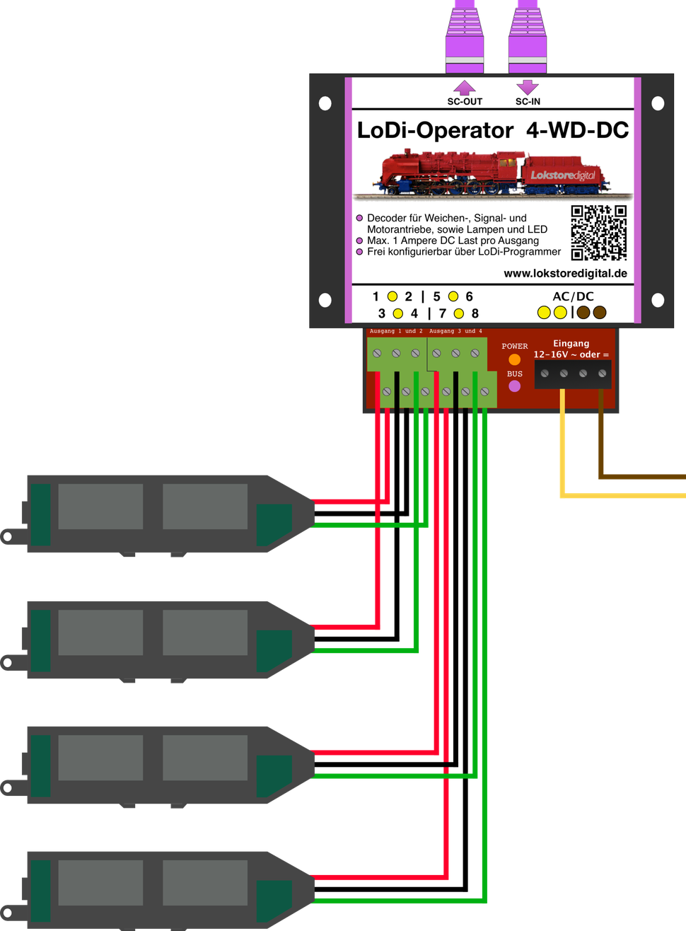 LoDi-Operator 4-WD-DC — Connecting the LoDi-Operator 4-WD-DC to turnouts