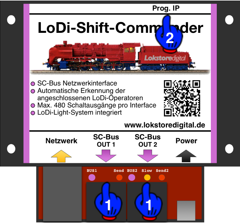 LoDi-Shift-Commander — LEDs and button on the LoDi-Shift-Commander