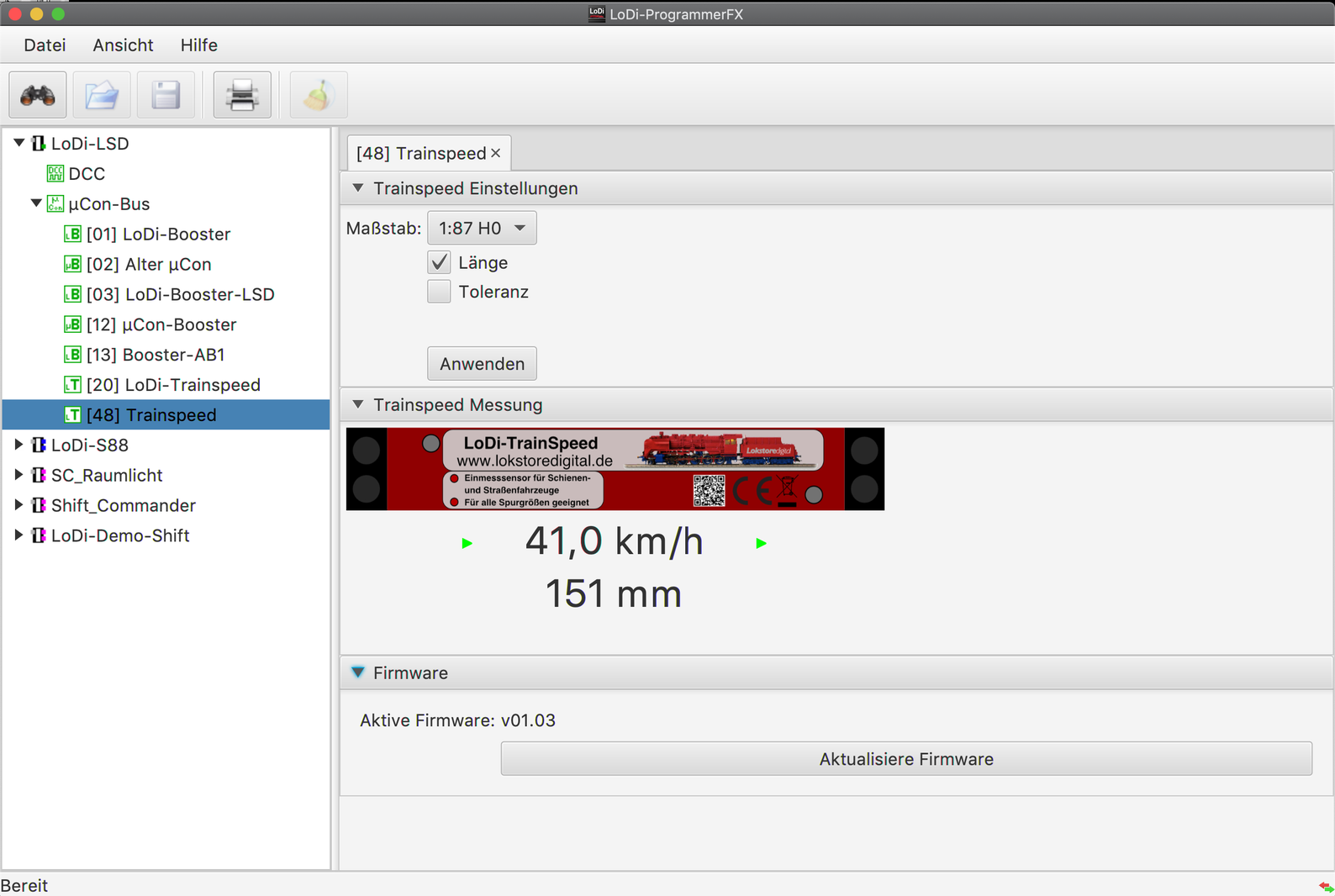LoDi-TrainSpeed — Setting up and updating the firmware of the LoDi-TrainSpeed in the LoDi-ProgrammerFX