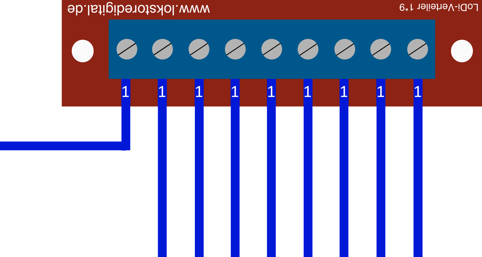 LoDi-Verteiler 1*9 — The LoDi distribution board and its connections