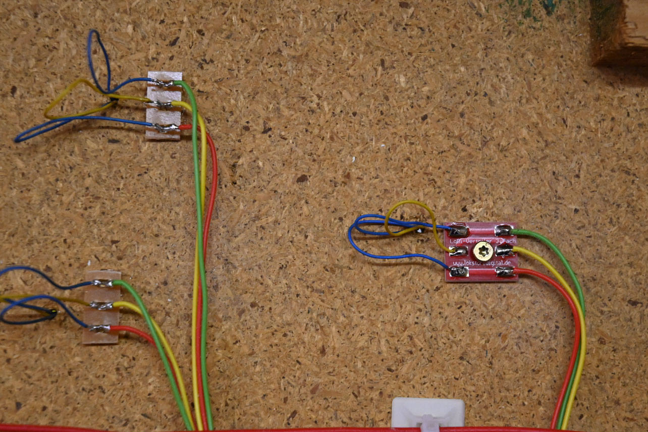 LoDi-Verteiler 3-fach — The LoDi 3-way distribution board and its connections