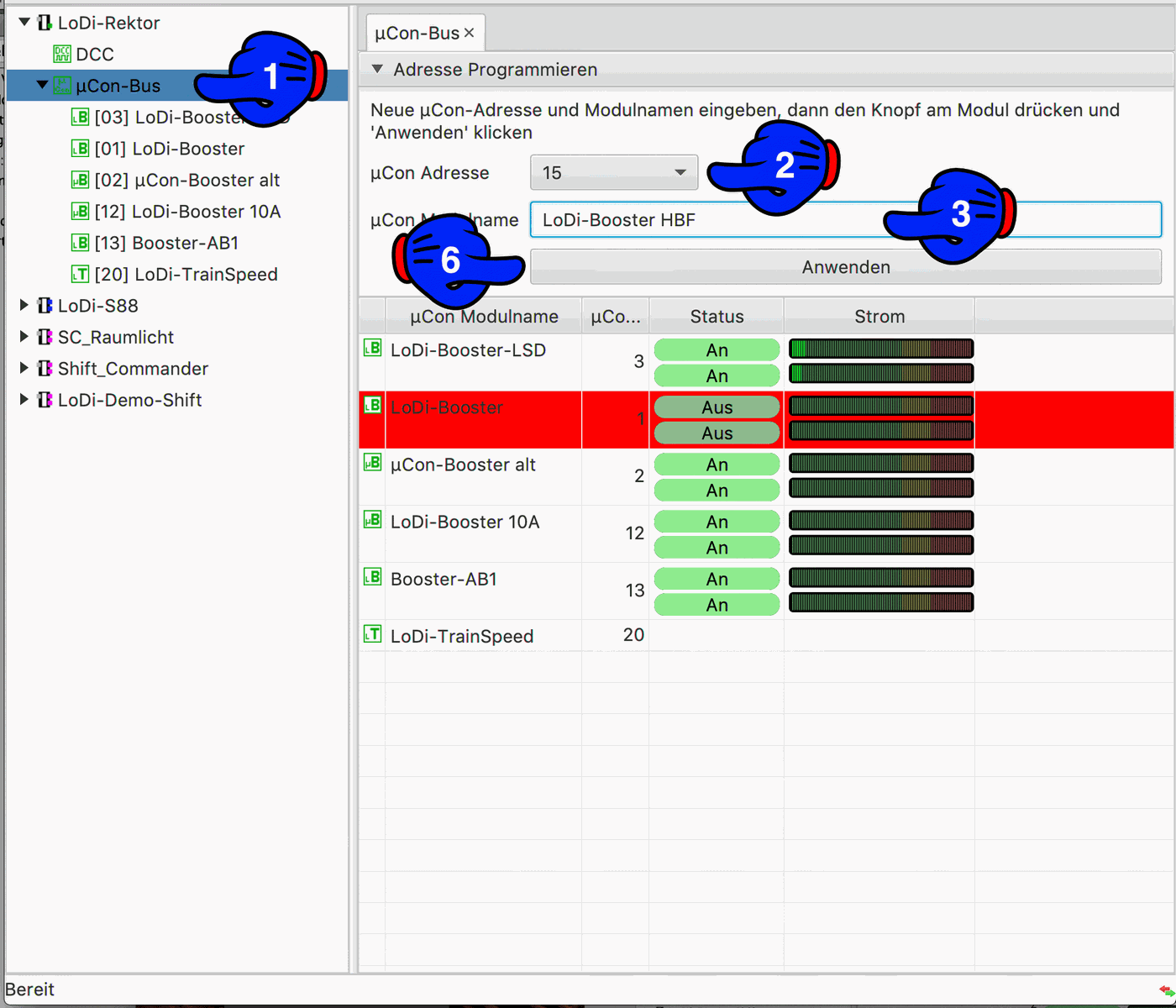 LoDi-Booster — Changing the LoDi-Booster's µCon bus address