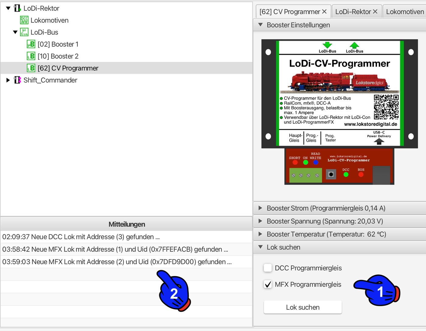 LoDi-CV-Programmer — Searching for a locomotive in the LoDi-ProgrammerFX