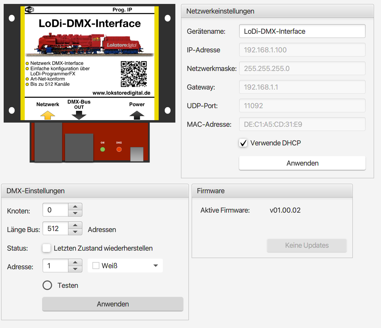 LoDi-DMX-Interface — Settings and firmware update